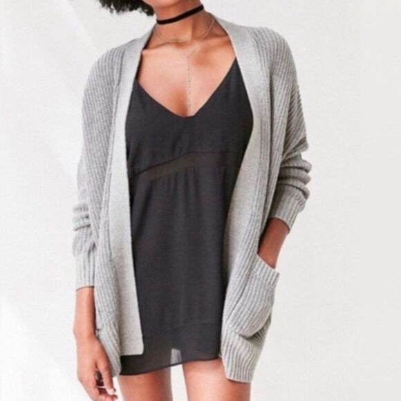 BDG Chunky Knit Open Pocket Longline Drape Oversized Cardigan Varsity Sweater XS - Picture 1 of 7